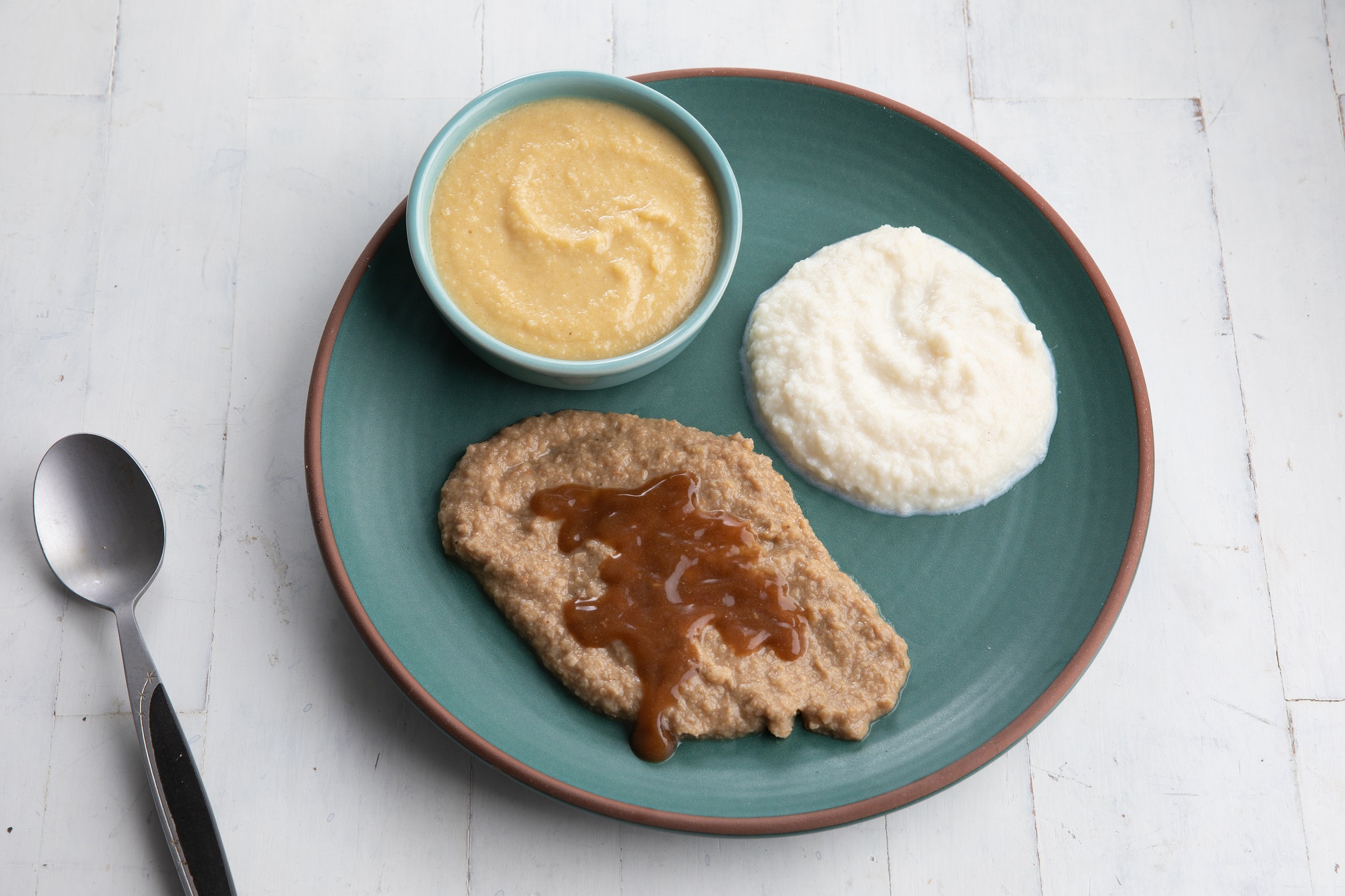 PUREED Beef Pot Roast, Mashed Potatoes and Cobbler